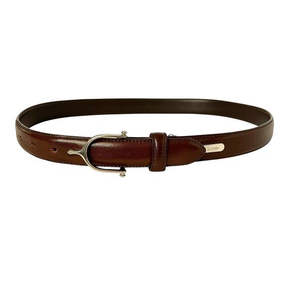 Ralph Lauren Vintage Stirrup Pin Buckle Brown Leather Belt - Made in Italy Sz S - Picture 2 of 9